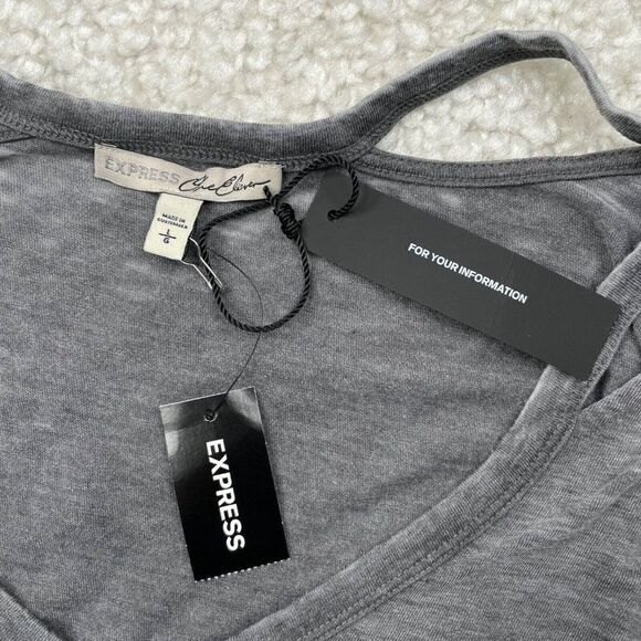 Express One Eleven Washed Out Gray Cold Shoulder Top Large NEW - Picture 4 of 10